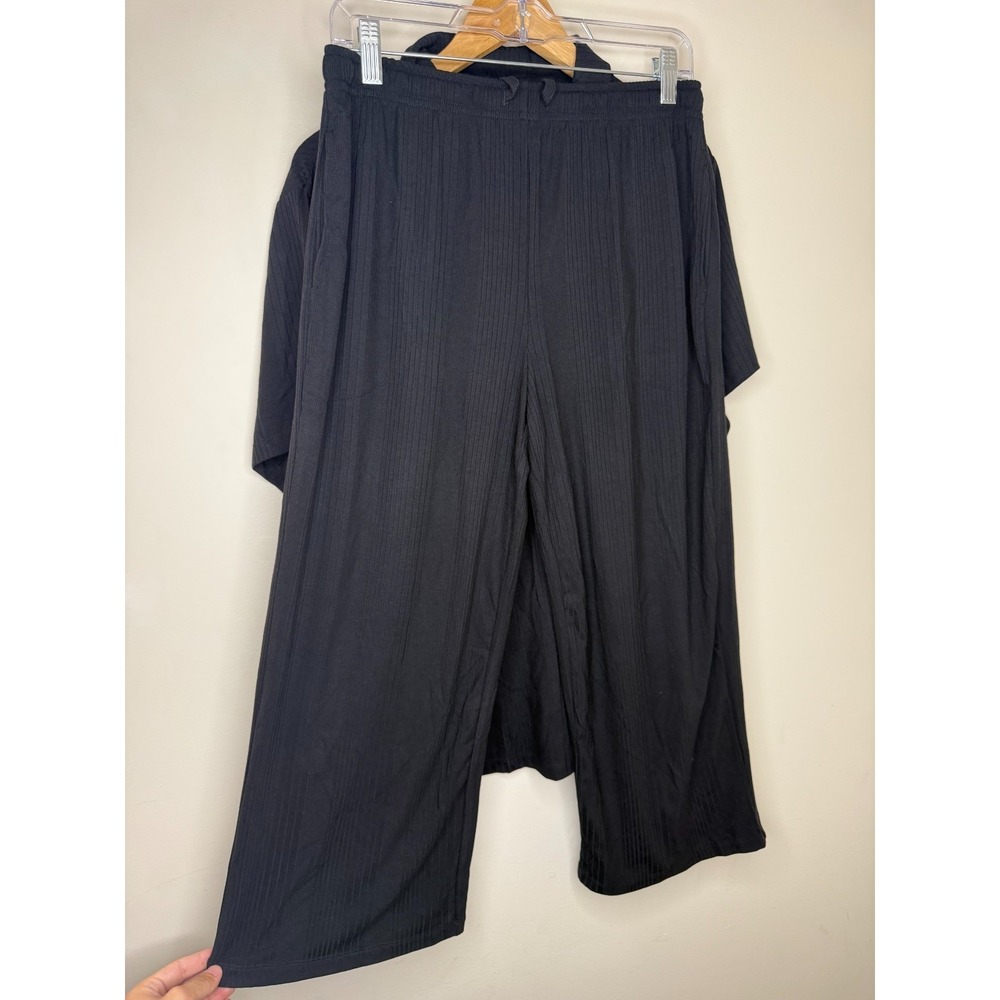 Carole Hochman Ribbed Button Front 2pc Lounge Set Black›Size 1X.  #20 - Picture 5 of 8